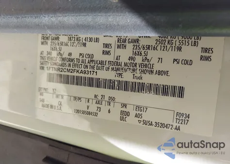 2015 Ford Transit-250 из США, поврежденный, VIN 1FTNR2CM2FKA93171